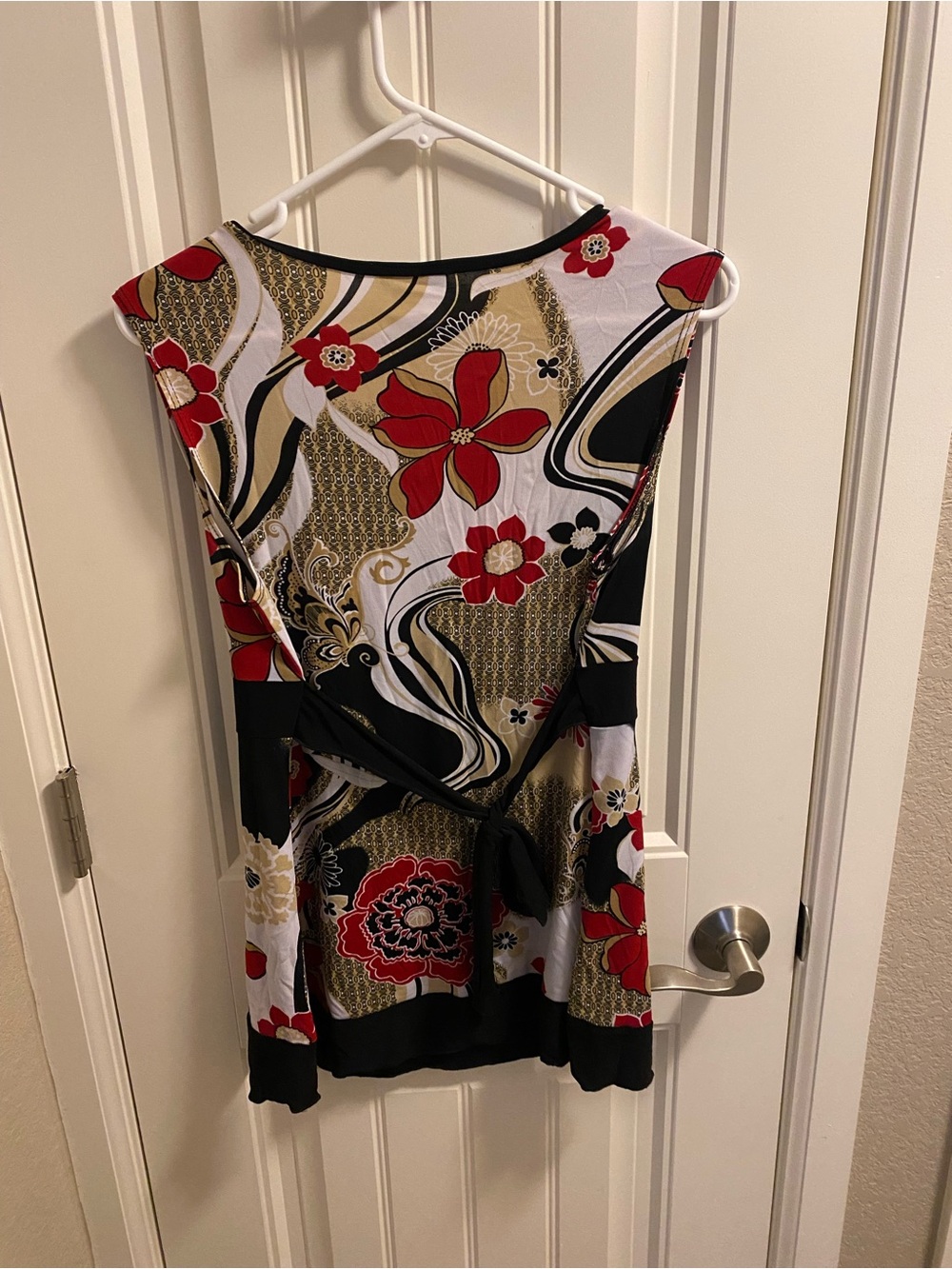 PerSeption Concept L Top Sleeveless Stretch Blouse Floral Shirt Large Lg Tie - Picture 3 of 4
